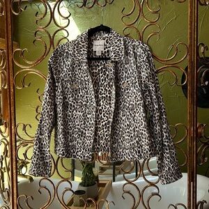 “New” Tommy Bahamas Two Palms Leopard Linen Raw-edge jacket in black